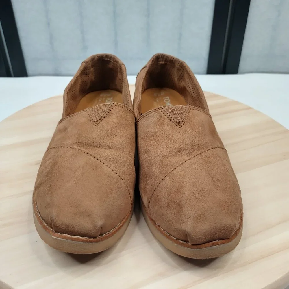 Toms Alpargata Crepe Toffee Tan Microfiber Slip-on Flats Women US 7.5